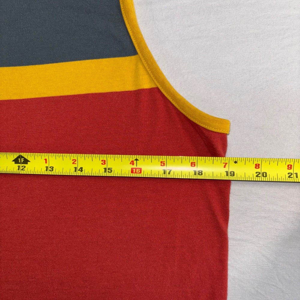 Quiksilver Mens Striped Tank Top Medium Red Yellow Grey Colorblock Surf Shirt - Picture 4 of 7